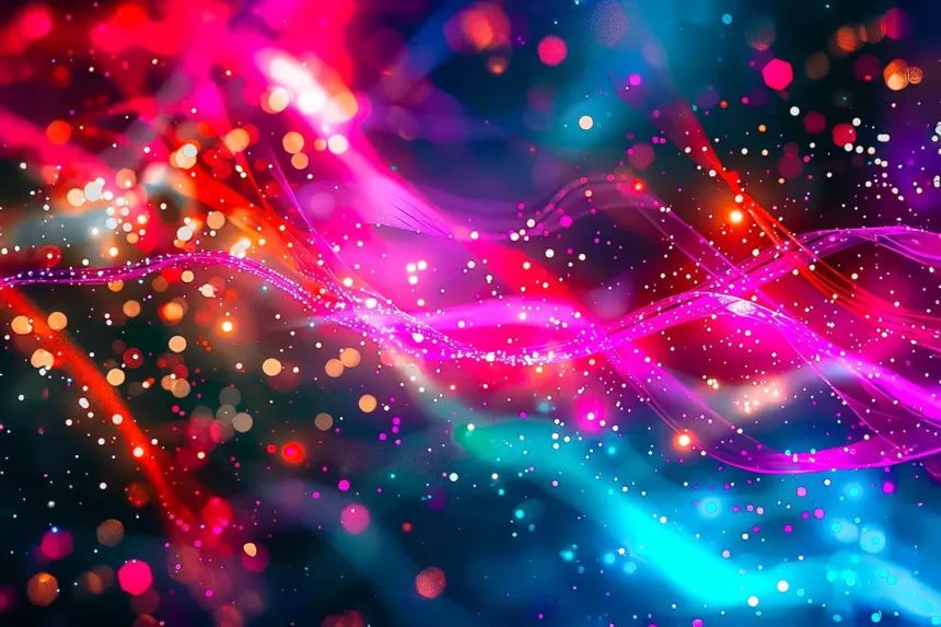 colorfulness, light, magenta, fractal art, a red circle with white dots